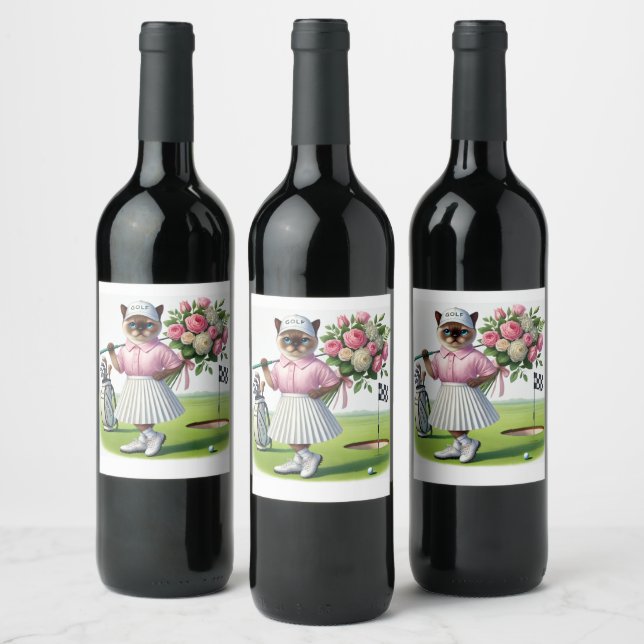 Golf Birthday Party for Cat Lover Golfer  Wine Label (Bottles)
