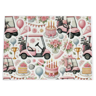 Golf Birthday Party Pink Themed for Girl Woman  Large Gift Bag