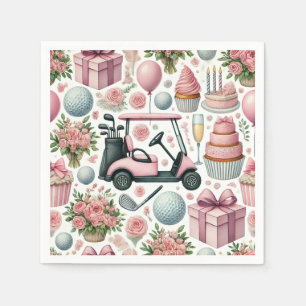 Golf Birthday Party Pink Themed for Girl Woman  Napkin