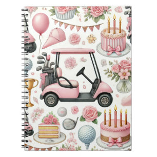 Golf Birthday Party Pink Themed for Girl Woman Notebook