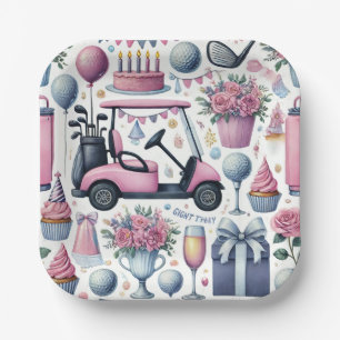Golf Birthday Party Pink Themed for Girl Woman  Paper Plate