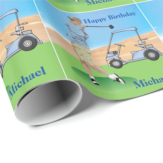 Golf Birthday Personalised Gift Wrapping Paper (Roll Corner)