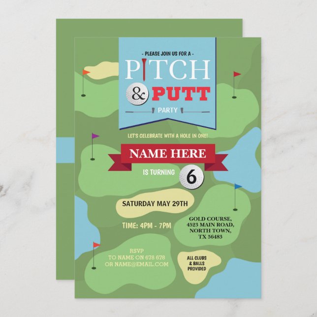 Golf Birthday Pitch & Putt Fun Golfing Invitation (Front/Back)
