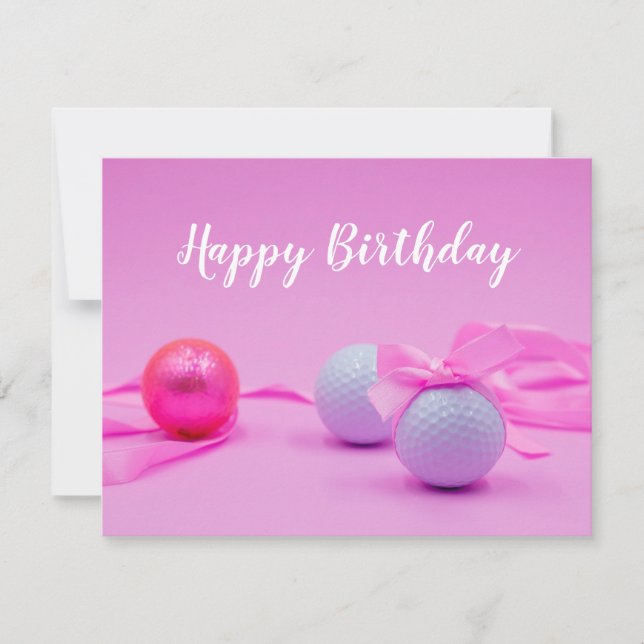 Golf birthday with golf ball and pink ribbon card (Front)