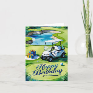 Golf Birthday with golf cart for golfer Card