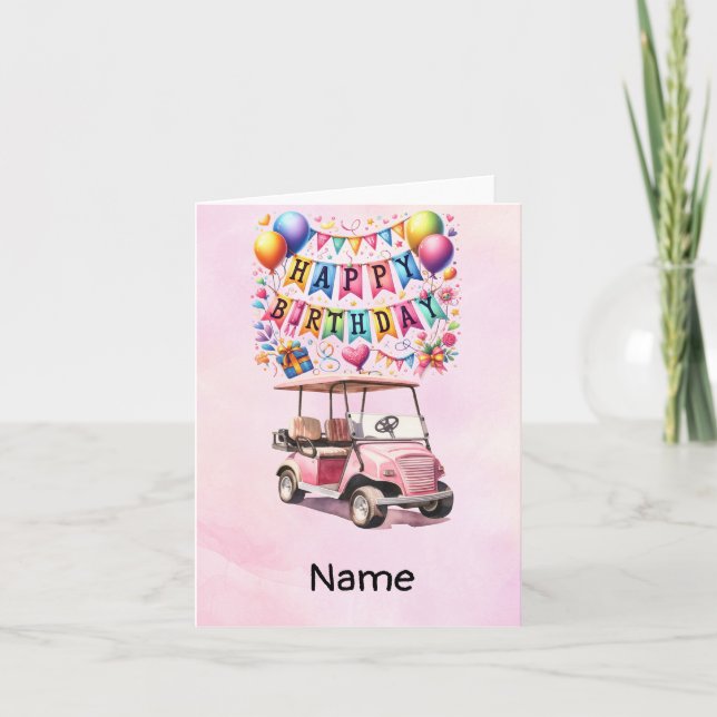 Golf Birthday with golf cart for golfer Card (Front)