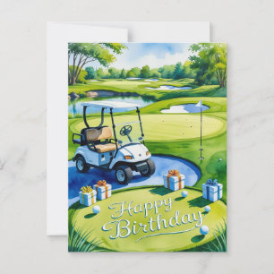 Golf Birthday with golf cart for golfer Postcard