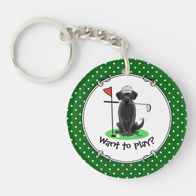 Golf Black Labrador Retriever Dog - Cute Key Ring (Front)