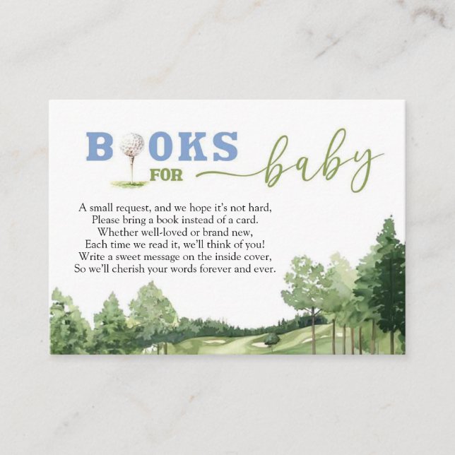 Golf Blue Boy Baby Shower Par-Tee Books For Baby Enclosure Card (Front)