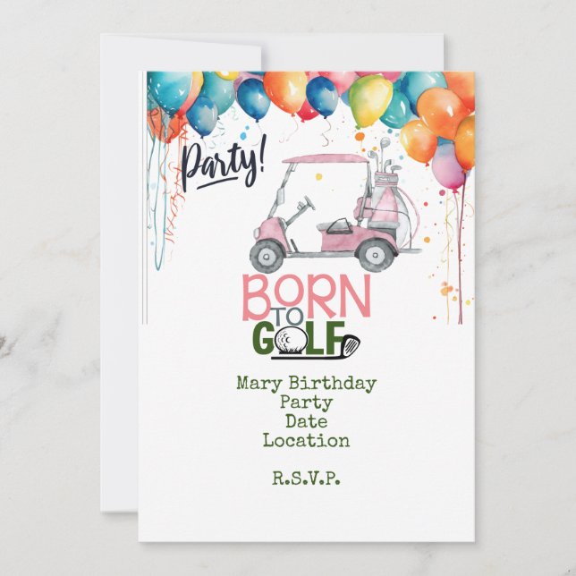 Golf born to golf  pink theme  Girl Woman Golfer Invitation (Front)