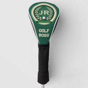 Golf Boss Heraldry Emblem Custom Name Ivory Green Head Cover