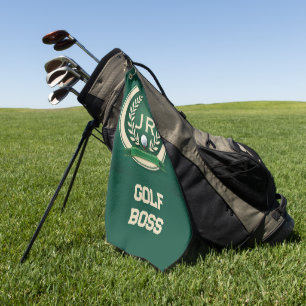 Golf Boss Heraldry Emblem Custom Name Ivory Green Towel