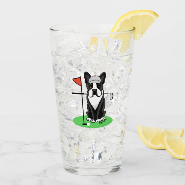 Golf Boston Terrier (black) Cute Dog Glass (Back Ice)