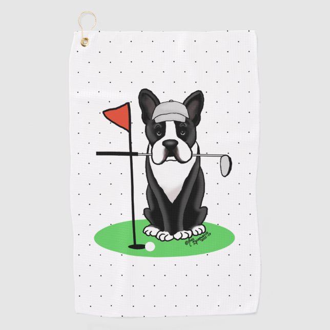 Golf Boston Terrier (black) Cute Dog Golf Towel (Front)
