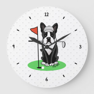 Golf Boston Terrier (black) Cute Dog Large Clock