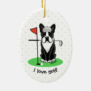 Golf Boston Terrier Dog (black) Cute Ceramic Tree Decoration