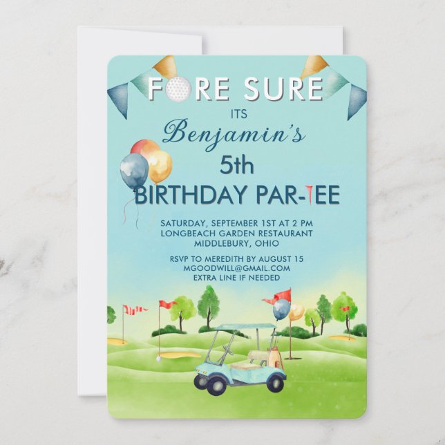 Golf Boy 5th Birthday Par-Tee   Invitation (Front)