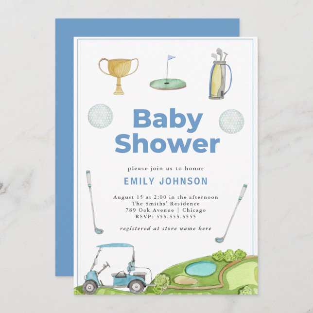 Golf Boy Baby Shower Invitation (Front/Back)