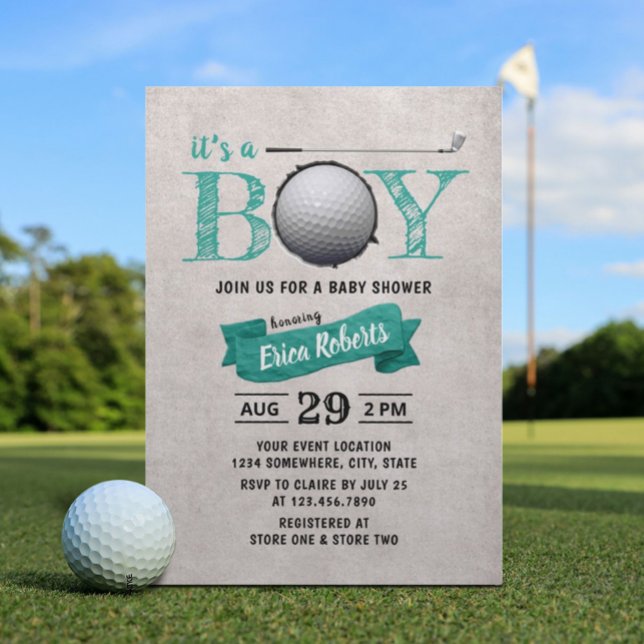 Golf Boy Baby Shower Sport Theme Teal Invitation (Creator Uploaded)