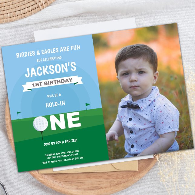 Golf Boy Birthday Invitation with Photo (Golf Boy Birthday Invitations with photo)