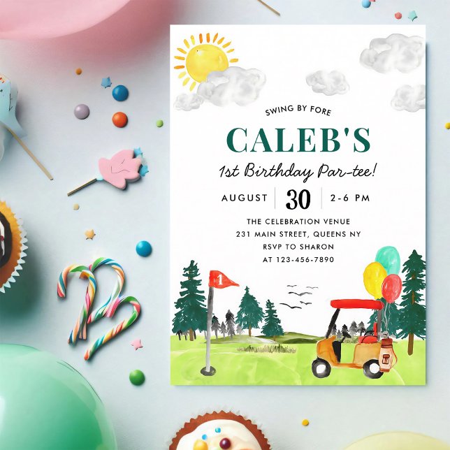 Golf Boy Birthday Swing by Fore Par-tee Invitation (Creator Uploaded)