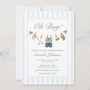  Golf Boy Blue Gingham Baby Shower  Invitation