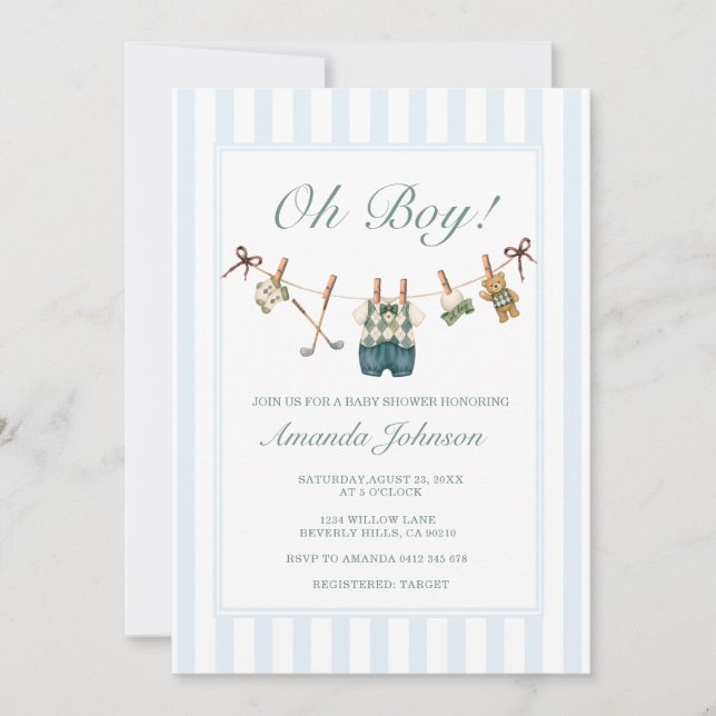 Golf Boy Blue Gingham Baby Shower  Invitation (Front)