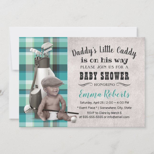 Golf Boy Future Golfer Caddy Black Baby Shower Invitation (Front)