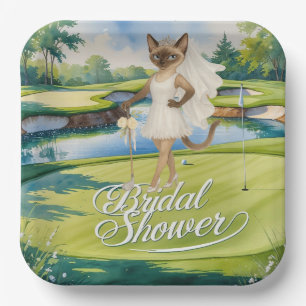 GOLF BRIDAL SHOWER for Cat Lover golfer Paper Plate