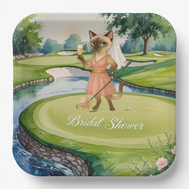 GOLF BRIDAL SHOWER for Cat Lover golfer  Paper Plate (Front)