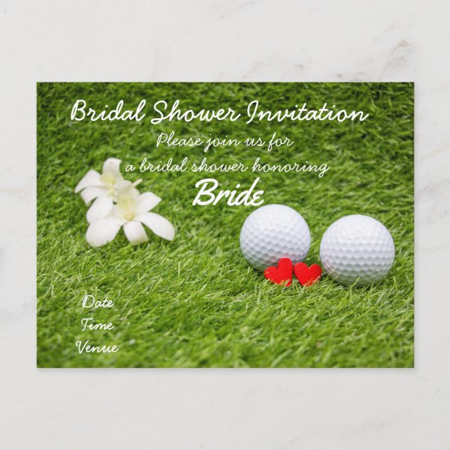 Golf bridal shower invitation with two golf balls postcard (Front)