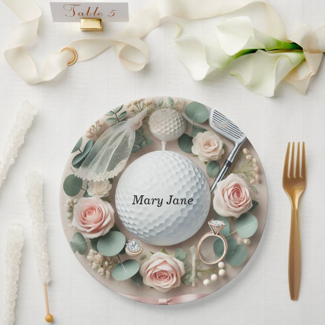 Golf Bridal Shower themed with golf ball  Paper Plate (Wedding)