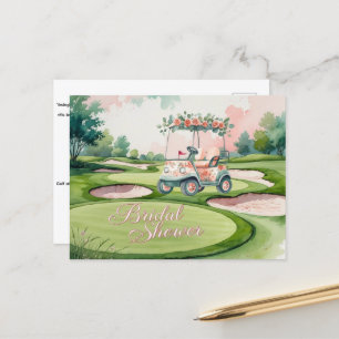Golf Bridal Shower with golf cart for Bride Golfer Postcard