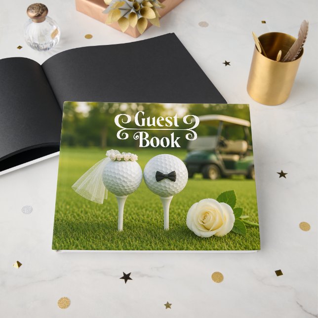 Golf Bride and Groom on golf course Guest Book (Front Open)
