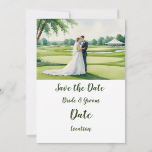 Golf  bride and groom on golf course invitation
