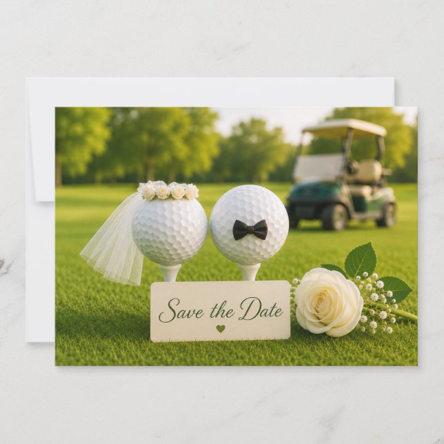 Golf Bride and Groom on golf course Save The Date (Front)