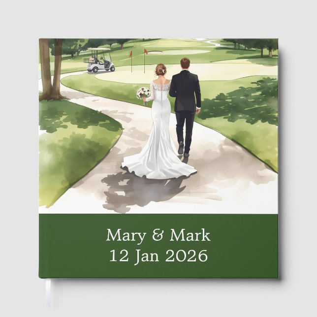 Golf Bride and Groom wedding on golf course Guest Book (Front)