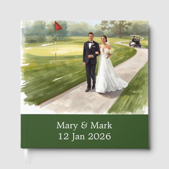 Golf Bride and Groom wedding on golf course Guest Book (Front)