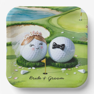 Golf bride and groom with golf ball tee Wedding Pa Paper Plate