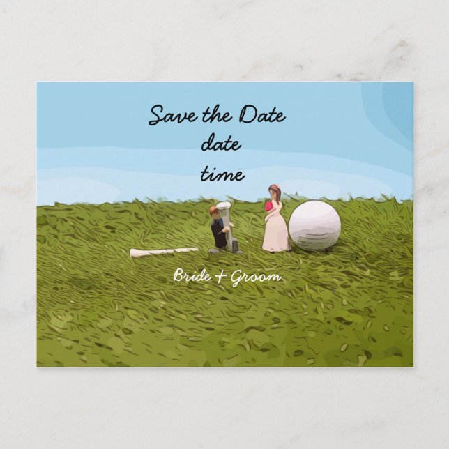 Golf bride and groom with golf ball tee Wedding Postcard (Front)