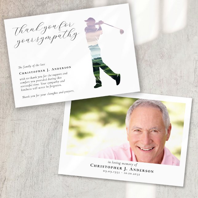 Golf Calligraphy Sympathy Photo Funeral Thank You Card (Creator Uploaded)