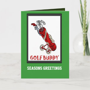 Golf cards,  Golf bag on wheels Holiday Card