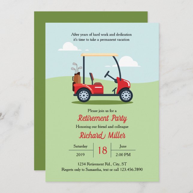Golf Cart and Course Retirement Party Invitation (Front/Back)