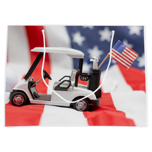 Golf cart and flag of America on American flag  Large Gift Bag (Front)