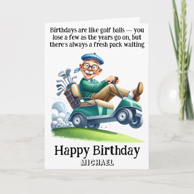 *~* Golf Cart AP94 Fun Humour Old Man Birthday Car Thank You Card (Front)