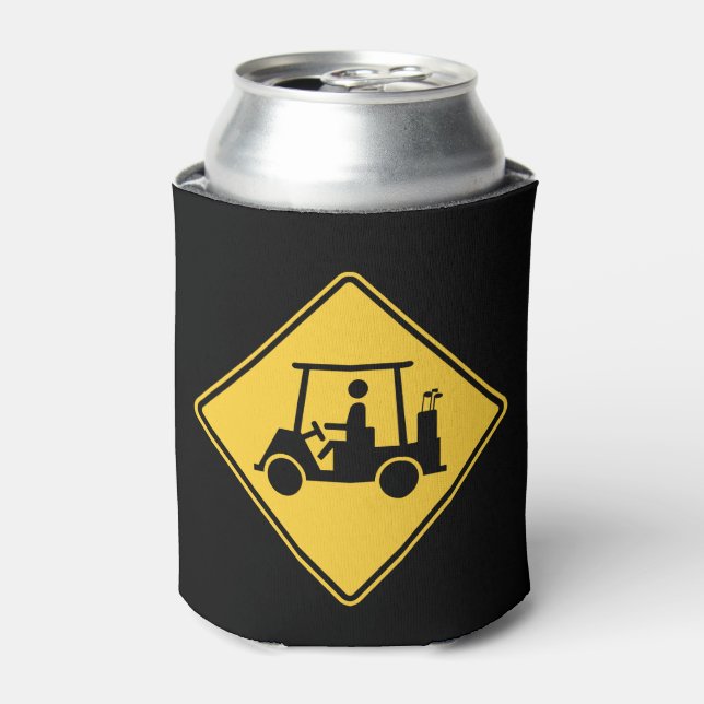 Golf Cart Caution Sign Can Cooler (Can Front)