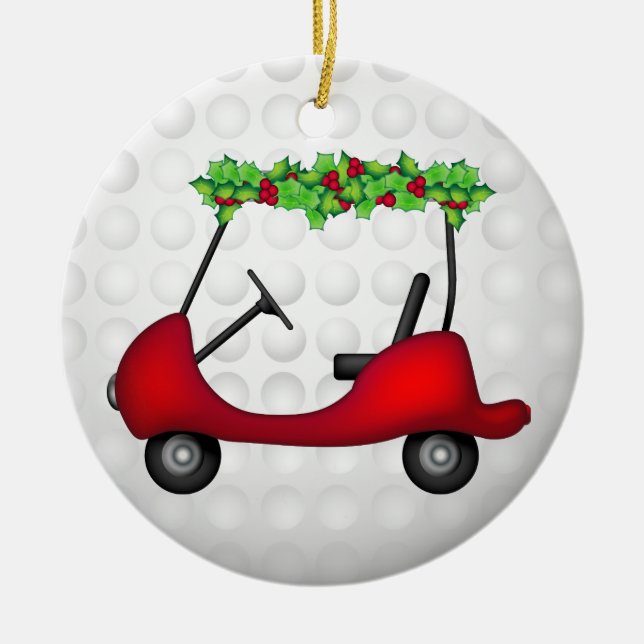Golf Cart Christmas 1 Ceramic Tree Decoration (Front)