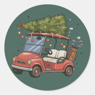 Golf Cart Christmas Tree Golf Lover Gift Classic Round Sticker