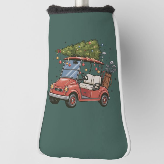 Golf Cart Christmas Tree Golf Lover Gift Head Cover (Rotate 90)