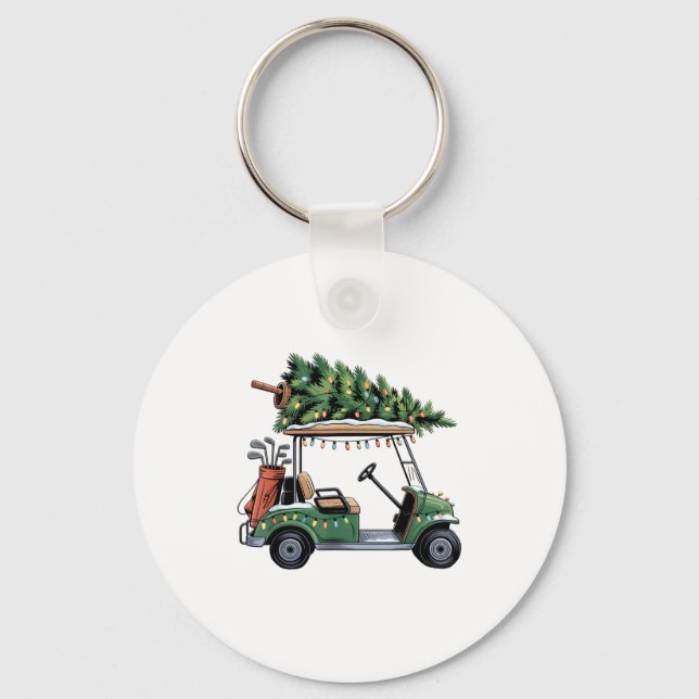 Golf Cart Christmas Tree Lights Golfing Golfer Fun Key Ring (Front)